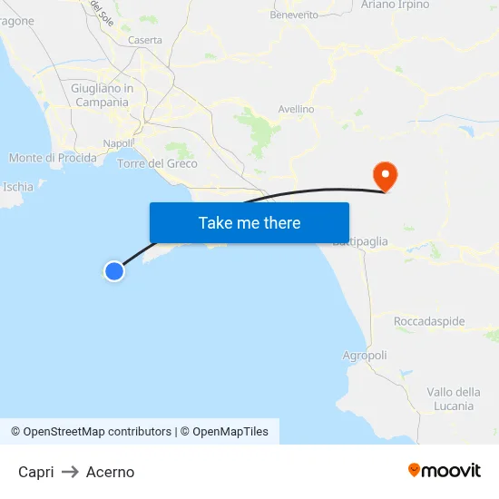 Capri to Acerno map