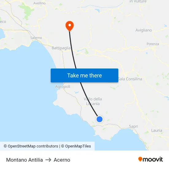 Montano Antilia to Acerno map