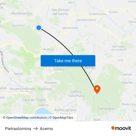 Pietrastornina to Acerno map