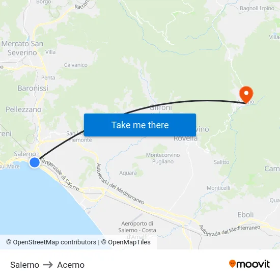 Salerno to Acerno map