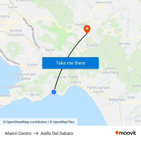 Maiori Centro to Aiello Del Sabato map
