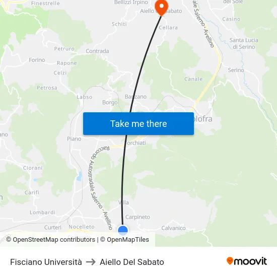 Fisciano Università to Aiello Del Sabato map