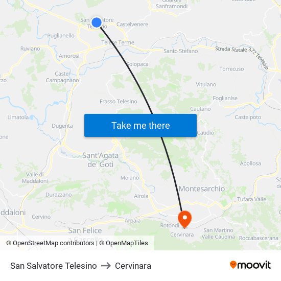 San Salvatore Telesino to Cervinara map