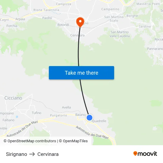 Sirignano to Cervinara map