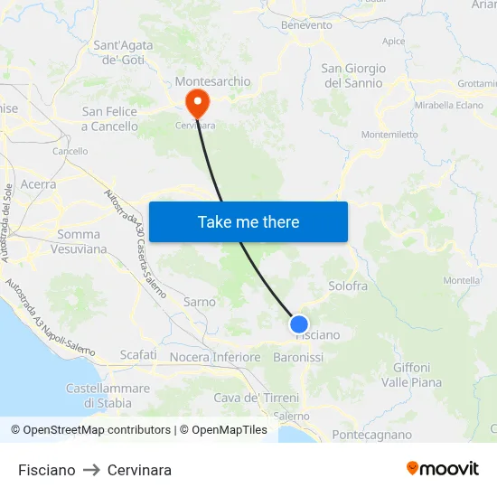 Fisciano to Cervinara map