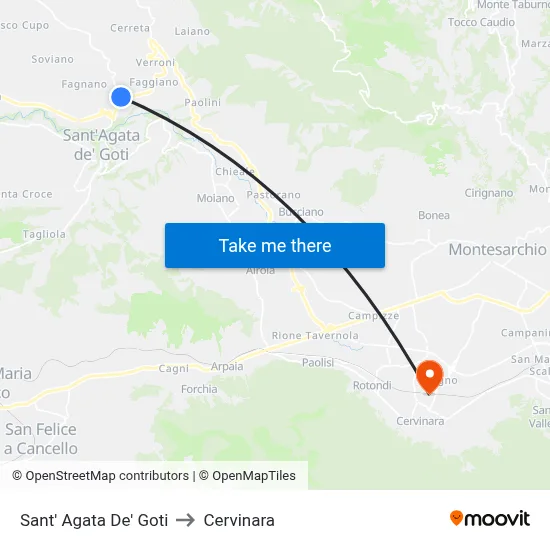 Sant'Agata de' Goti to Cervinara map