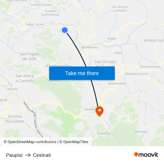 Paupisi to Cesinali map