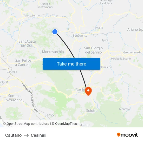 Cautano to Cesinali map