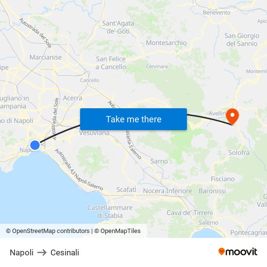 Napoli to Cesinali map