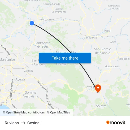 Ruviano to Cesinali map