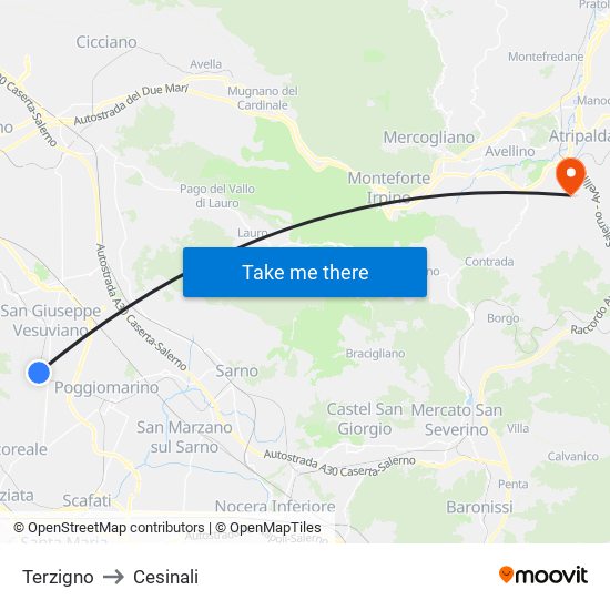 Terzigno to Cesinali map