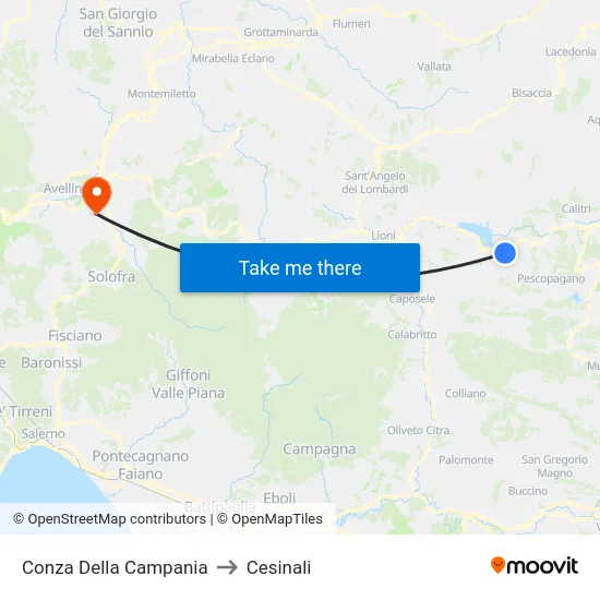 Conza Della Campania to Cesinali map