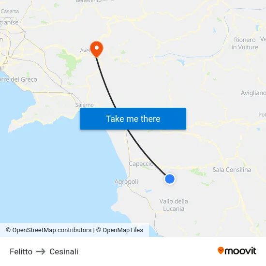 Felitto to Cesinali map