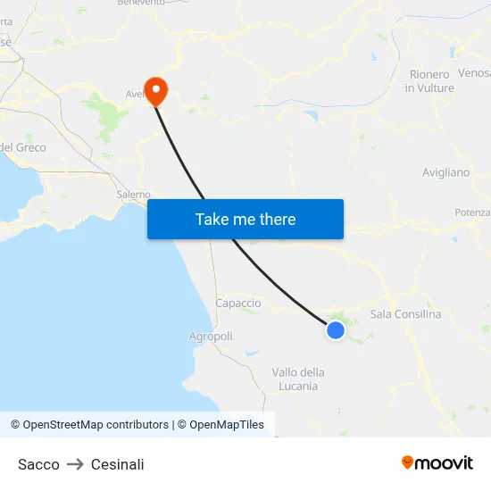 Sacco to Cesinali map