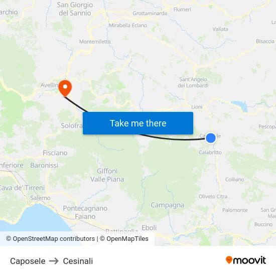 Caposele to Cesinali map
