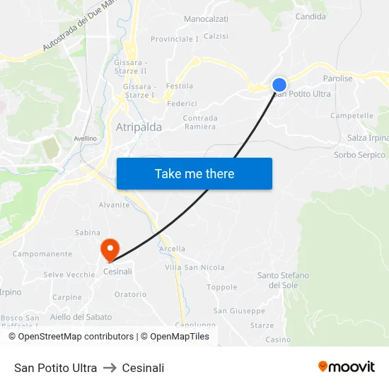 San Potito Ultra to Cesinali map