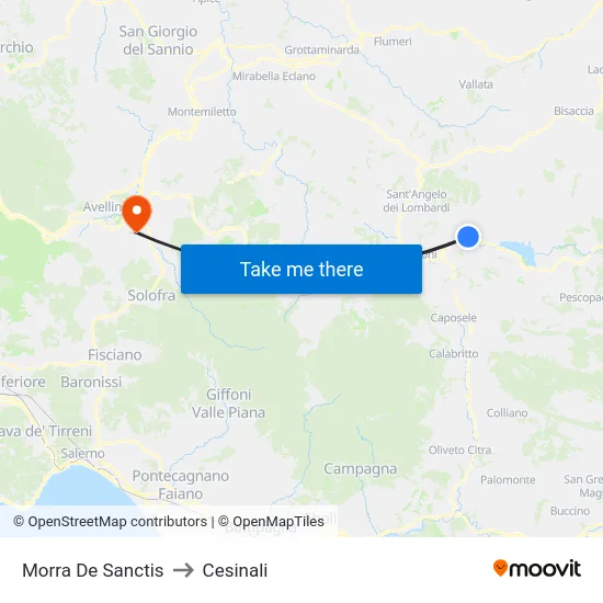 Morra De Sanctis to Cesinali map