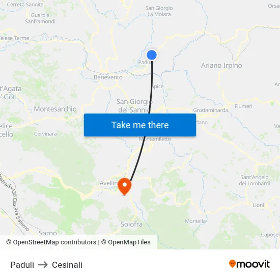 Paduli to Cesinali map