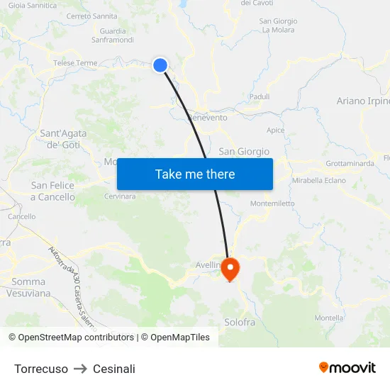 Torrecuso to Cesinali map