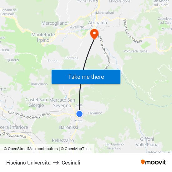 Fisciano Università to Cesinali map
