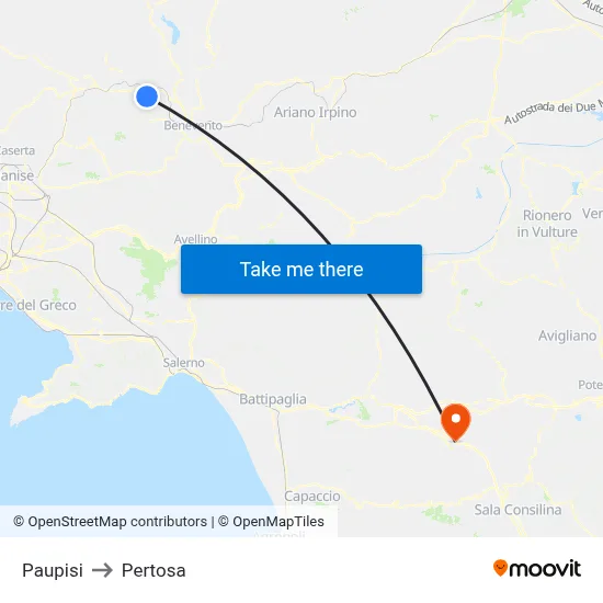 Paupisi to Pertosa map