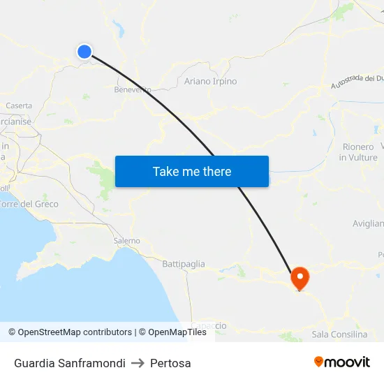 Guardia Sanframondi to Pertosa map