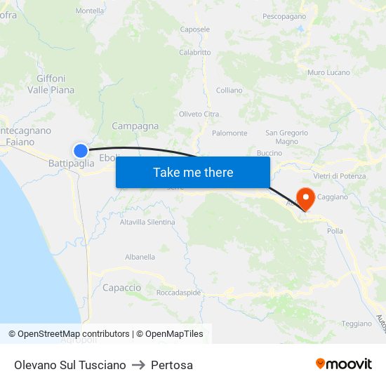 Olevano Sul Tusciano to Pertosa map