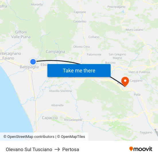 Olevano sul Tusciano to Pertosa map