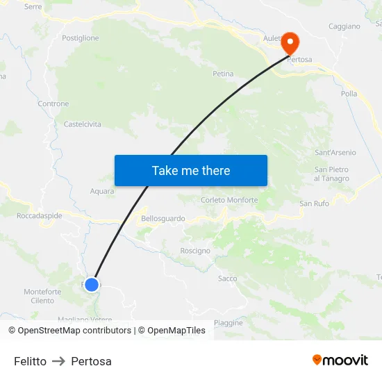 Felitto to Pertosa map