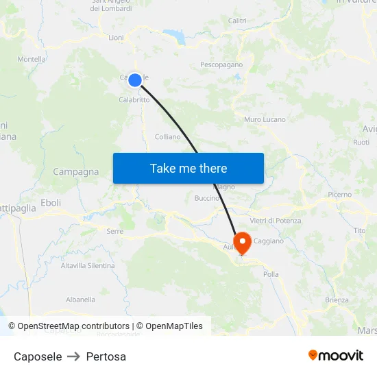 Caposele to Pertosa map