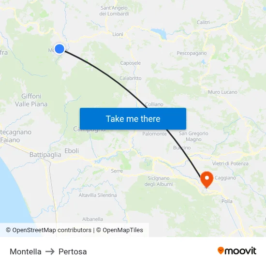 Montella to Pertosa map