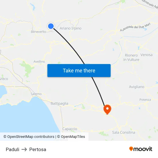 Paduli to Pertosa map