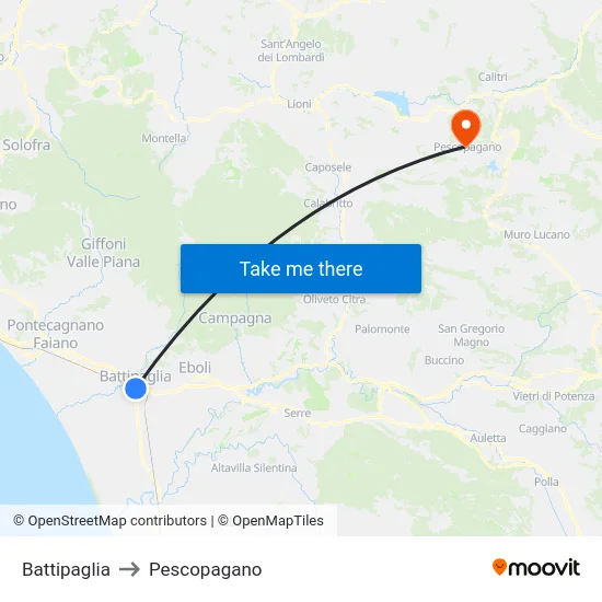 Battipaglia to Pescopagano map