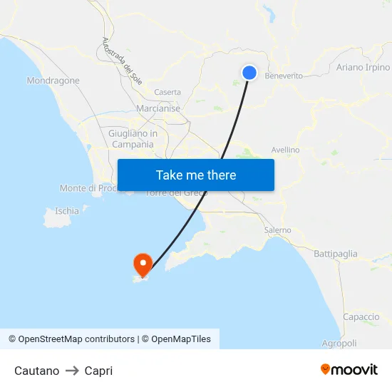 Cautano to Capri map