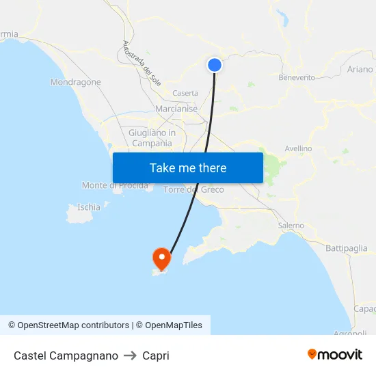 Castel Campagnano to Capri map