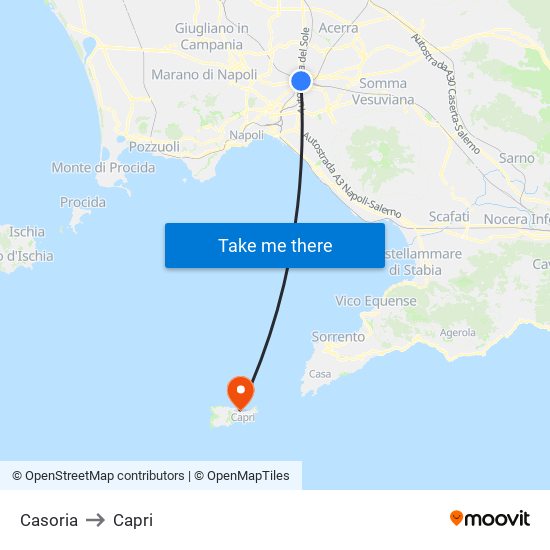 Casoria to Capri map