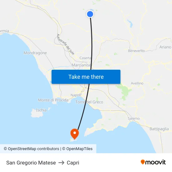 San Gregorio Matese to Capri map