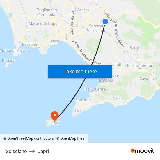 Scisciano to Capri map