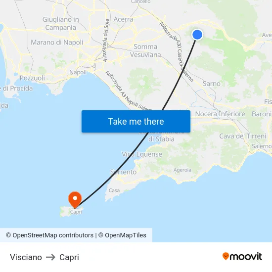 Visciano to Capri map