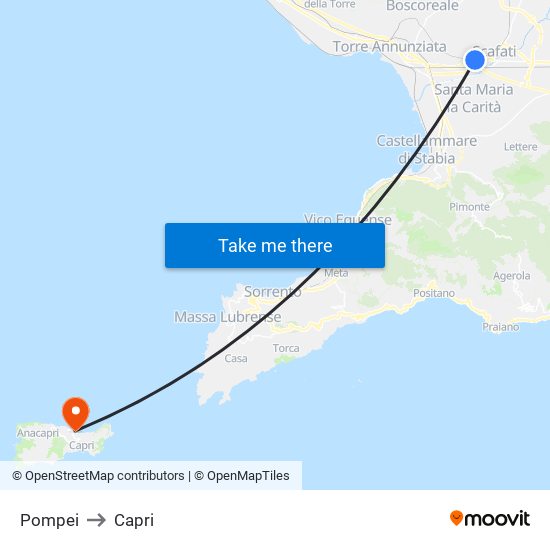 Pompei to Capri map