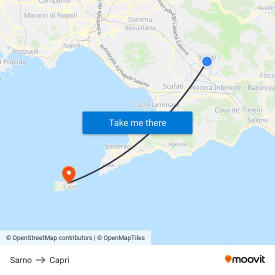 Sarno to Capri map