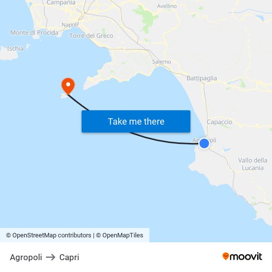 Agropoli to Capri map