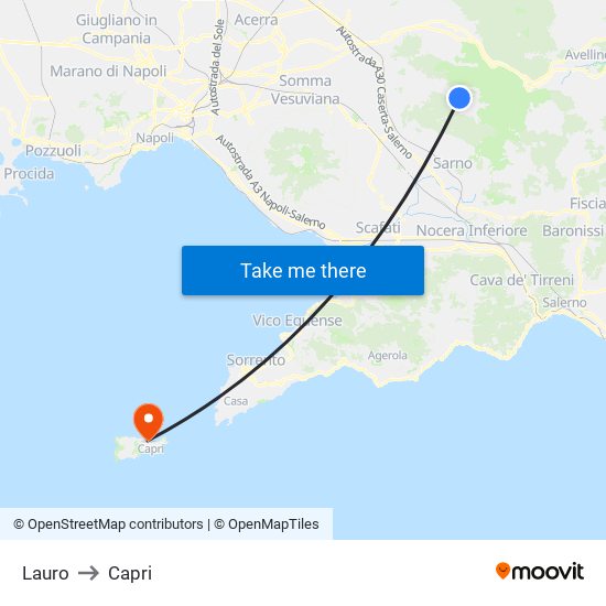 Lauro to Capri map