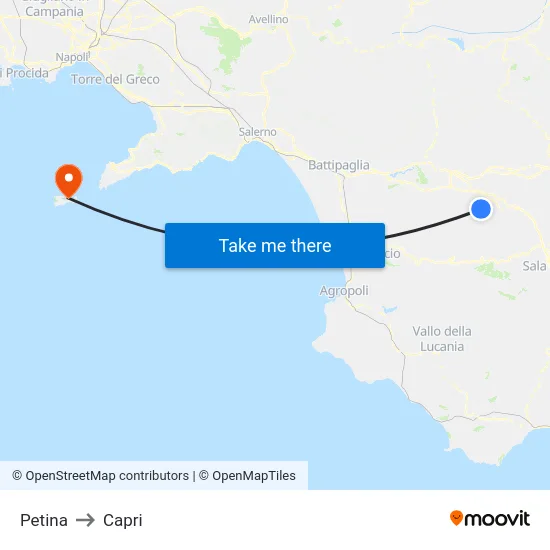Petina to Capri map