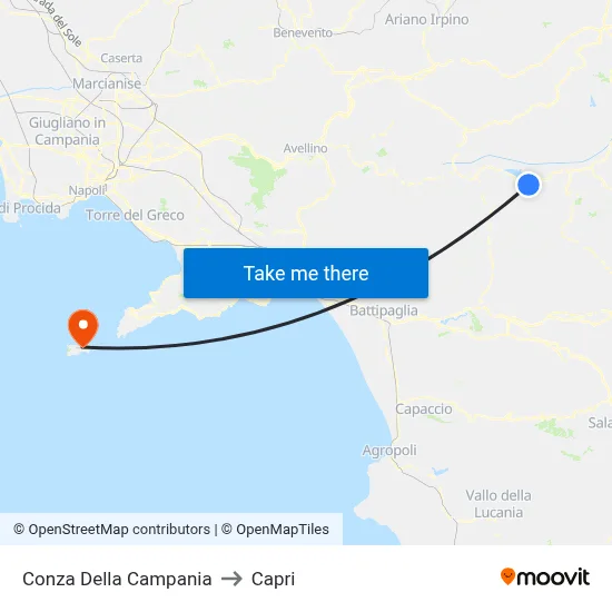 Conza Della Campania to Capri map