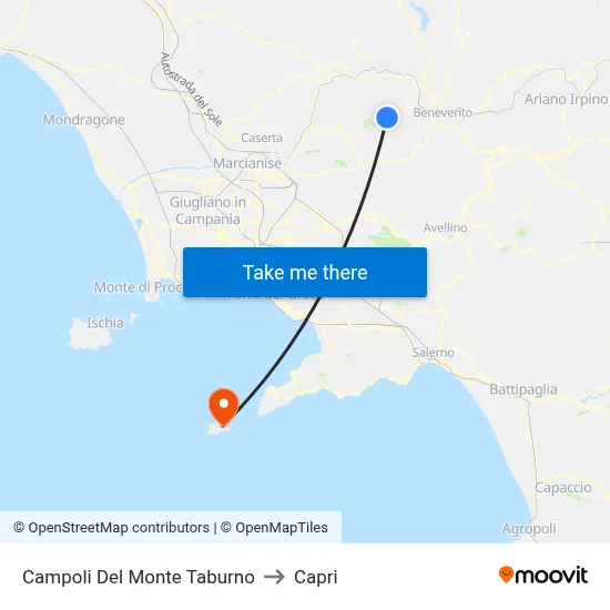 Campoli Del Monte Taburno to Capri map