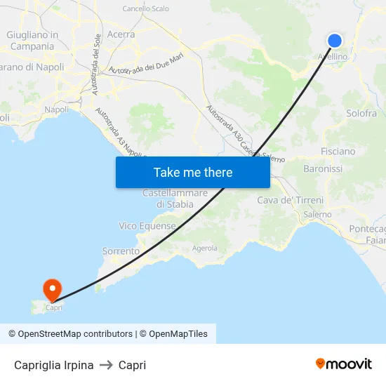 Capriglia Irpina to Capri map