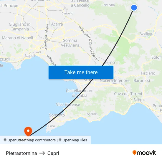 Pietrastornina to Capri map