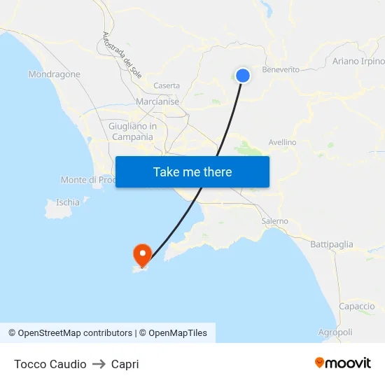 Tocco Caudio to Capri map