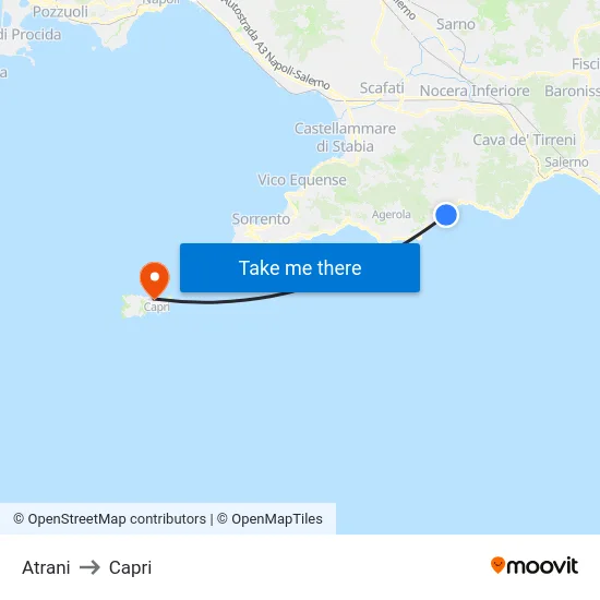 Atrani to Capri map